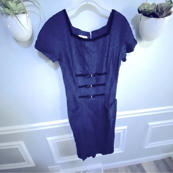 JACK SQUIRE Blue Cotton & Lace Rockabilly wiggle Dress Size wiggle 6 - Picture 3 of 10